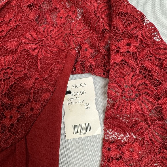 AKIRA Womens Small Red Corset Bustier Date Night Lace Sleeves Regency Going Out - Picture 4 of 16